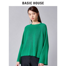 Basic House/百家好秋冬季新款纯色原领宽松袖蝙蝠衫针织HSTS121C图片