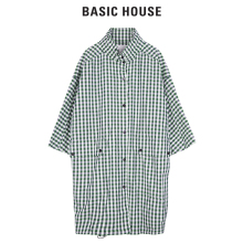 Basic House/百家好秋季新品格纹中长款翻领宽松衬衫女HSJP625A图片