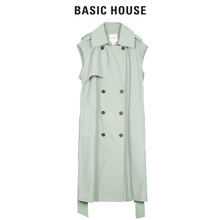 Basic House/百家好秋季新款双排扣翻领中长款马甲女HSCA521A图片