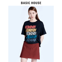 Basic House/百家好夏季新款字母印花T恤女时尚个性上衣HRTS521F图片