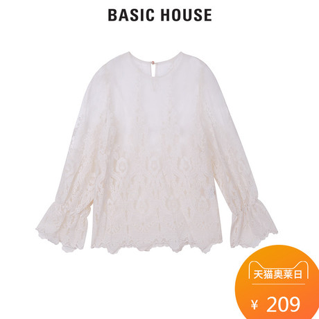 Basic House/百家好韩版泡泡袖纯色圆领长袖衬衫女装韩范HQBL521D商品大图