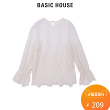Basic House/百家好韩版泡泡袖纯色圆领长袖衬衫女装韩范HQBL521D图片