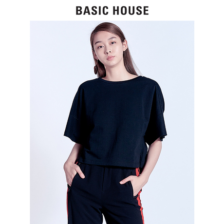 Basic House/百家好春秋季新款T恤女纯色柔软宽松打底衫HRTS521M商品大图