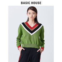 Basic House/百家好2018春秋季针织衫撞色条纹针织毛衣女HSKT124B图片