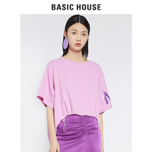 Basic House/百家好2018夏季新款巨袖宽松圆领T恤女韩版HSTS521C图片