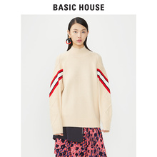Basic House/百家好冬季新款条纹宽松小高领针织衫毛衣HSKT721F图片