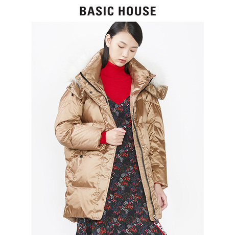 预售Basic House/百家好2018商场同款冬季连帽加厚羽绒服HSDJ728C商品大图