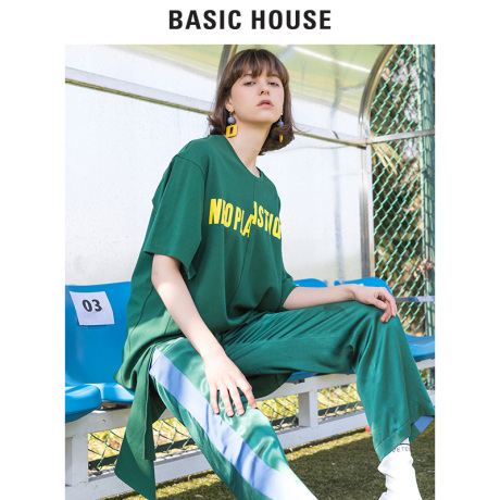 Basic House/百家好2018夏新款数字印花飘带不规则T恤女HSTS325C商品大图