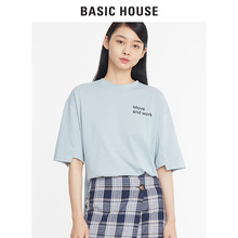 Basic House/百家好2018秋季新款简约纯色宽松印花T恤女HSTS628C图片