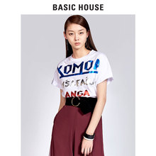 Basic House/百家好夏季新款字母印花短袖T恤女宽松上衣HRTS321C图片