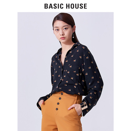 Basic House/百家好18夏季新款衬衫女式显瘦波点衬衣长袖HSWS322B商品大图