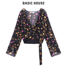 Basic House/百家好V领女士衬衫碎花长袖显身材小性感女HRBL521M图片