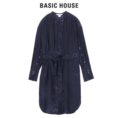 Basic House/百家好女装秋款睡衣韩版长袖休闲中长款大衣HRCA529B商品大图