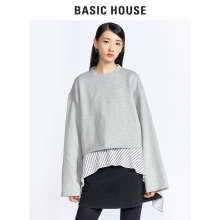 Basic House/百家好圆领套头假两件拼色时髦长袖卫衣女HRTS721I图片
