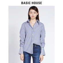 Basic House/百家好2018春秋新款衬衫女条纹百搭长袖上衣HSWS628E图片