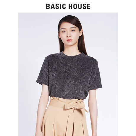 Basic House/百家好2018新款短袖T恤纯色修身半袖打底衫HSTS628A商品大图