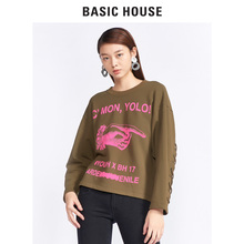 Basic House/百家好圆领套头宽松字母印花长袖卫衣女HRTS721F图片