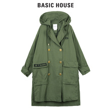 Basic House/百家好秋冬女装外套连帽防风长袖中长款大衣HRJP621B图片