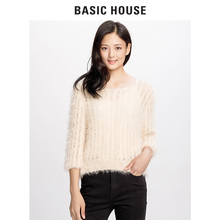Basic House/百家好秋冬新款针织衫套头短款长毛毛衣纯色HQKT521E图片