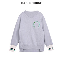 Basic House/百家好圆领套头字母印花罗纹袖口针织卫衣女HRTS727L图片