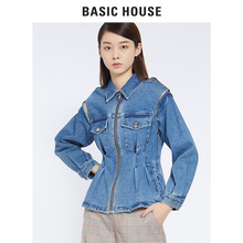 Basic House/百家好秋季ins超火的水洗牛仔夹克外套修身HSJK521C图片