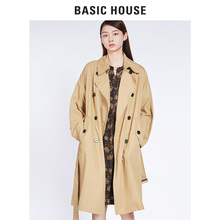 Basic House/百家好秋季韩版经典双排扣OL长款修身风衣女HQCA525C图片
