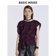Basic House/百家好夏季女装立领格子上衣韩版常规款衬衫HRBL521P图片