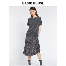 Basic House/百家好2018春秋新款百褶裙韩版长款碎花裙子HSSK528E图片