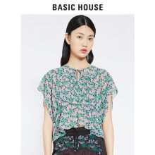 Basic House/百家好2018夏季新款印花宽松圆领碎花衬衫女HSBL522C图片