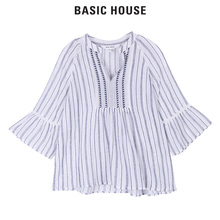 Basic House/百家好2018春秋新款衬衫女韩版五分短袖上衣HSBL525C图片