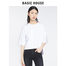 Basic House/百家好2018秋季新款拼色韩版圆领T恤中袖女HSTS521B图片