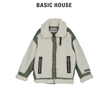 Basic House/百家好冬季新款短款帅气夹克外套加绒加厚HSGD721K商品大图