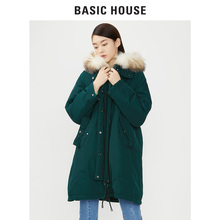 Basic House/百家好2018冬季新款毛毛领中长款外套大衣女HSGD728B图片