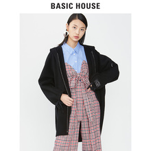 Basic House/百家好秋冬季新款纯色拉链连帽毛呢大衣外套HSCA720I图片