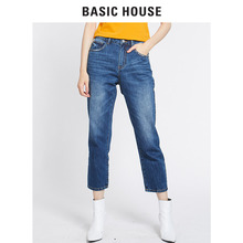 Basic House/百家好2018秋水洗蓝色牛仔裤铅笔裤宽松款式HSDP628A图片