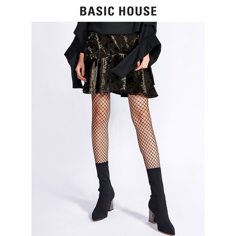Basic House/百家好秋冬新款丝绒短款圆摆洋气减龄半身裙HRSK721E商品大图