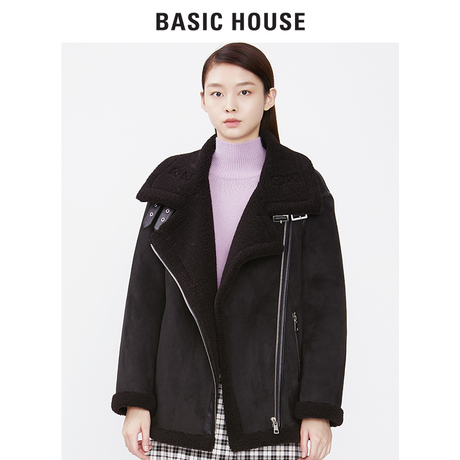 Basic House/百家好2018冬季新款外套女绒面保暖翻领大衣HSRF728D商品大图