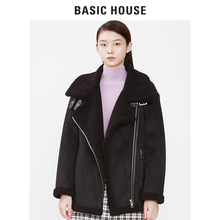 Basic House/百家好2018冬季新款外套女绒面保暖翻领大衣HSRF728D图片