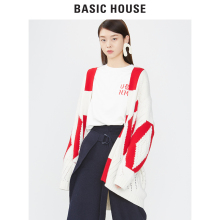 Basic House/百家好秋冬季新款拼色中长款长袖针织衫开衫HSKT722D图片
