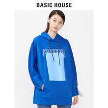 Basic House/百家好冬季大码宽松连帽图案卫衣套头衫加厚HSTS721N图片