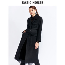 Basic House/百家好冬季纯色中长款职场风毛呢大衣外套HRCA721H图片