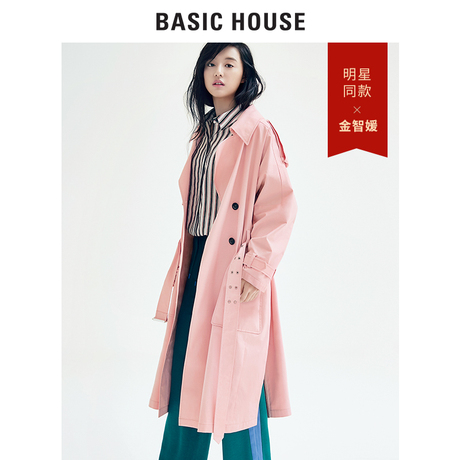 Basic House/百家好明星同款秋冬季中长款双排扣大衣外套HSCA121E商品大图