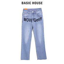 Basic House/百家好秋季新款潮流水洗直筒牛仔裤常规宽松HSDP521F图片