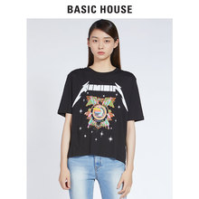 Basic House/百家好夏季女装纯色T恤韩版印花宽松短袖潮HRTS521D图片