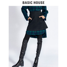 Basic House/百家好冬季牛仔纯色半身短裙百搭A字裙自然HRSK721B图片