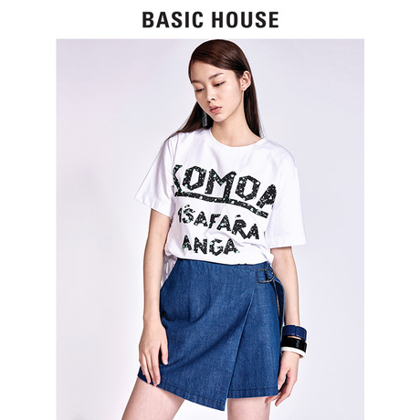 Basic House/百家好新款夏装不规则A型牛仔半身裙子女潮HRSK321F商品大图