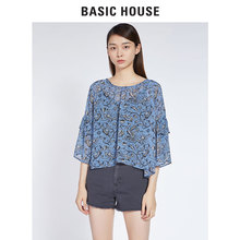 Basic House/百家好夏季衬衫圆领碎花七分袖淑女风格上衣HRBL529B图片