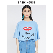 Basic House/百家好2018新款字母印花个性宽松中袖T恤女HSKT521B图片