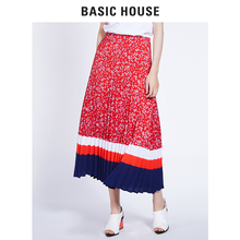 Basic House/百家好高腰拼接半身裙韩版中长款复古裙子女HSSK528F图片
