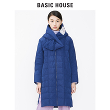 Basic House/百家好2018新款保暖连帽羽绒服中长款羽绒衣HSGD720D图片